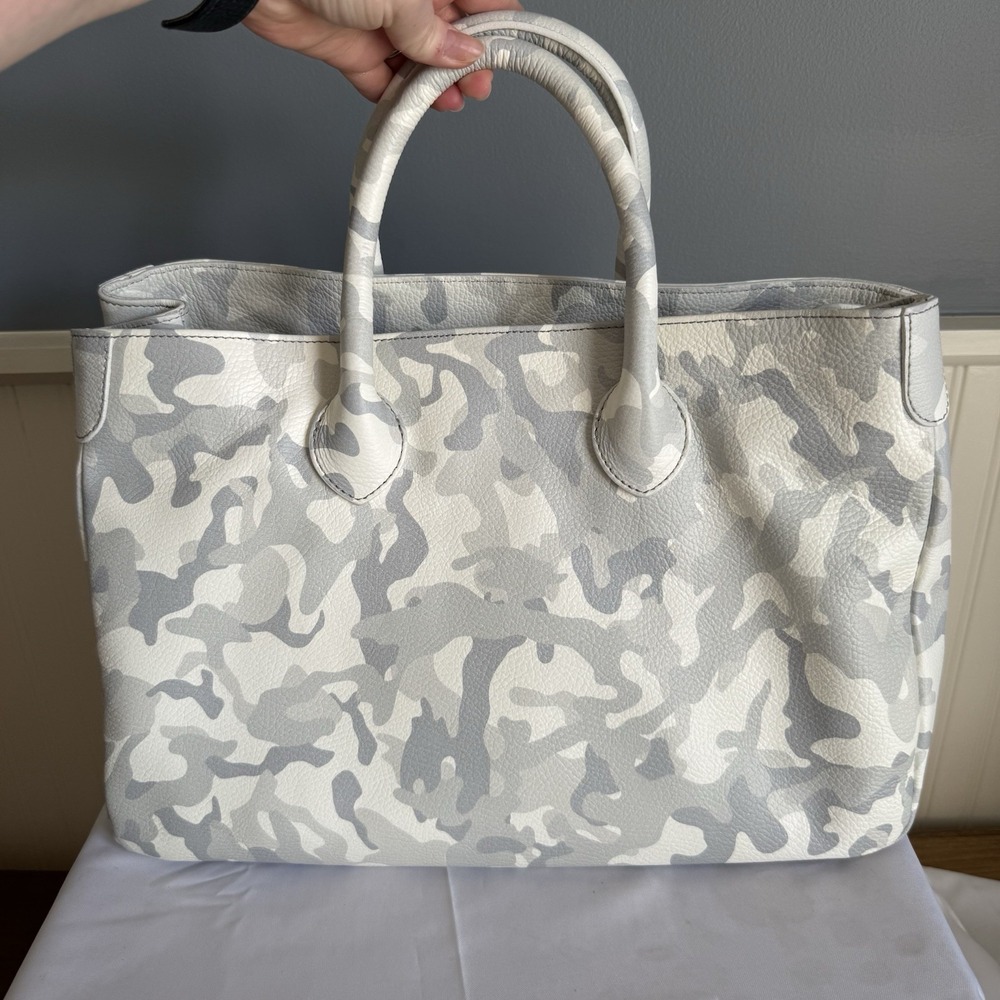 Mark & Graham Elisabeth White Gray Camo Large Leather Tote Bag Purse Handbag